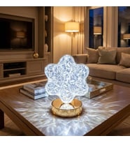 Çiçek Model Kristal LED Masa Lambası – Dokunmatik, 3 Renk Işık Modlu, Şarjlı Mini Dekoratif Gece Lam