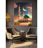 HİLAL MANZARALI CAMİ KANVAS TABLO EV DUVAR SALON OFİS DÜKKAN HEDİYELİK DEKARASYON SÜSÜ