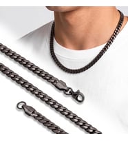 Premium Parlak ve Şık Ezme Balık Sırtı Erkek 316L Çelik Kolye - 7x2mm 55cm 3183ECK029 - Siyah Renk