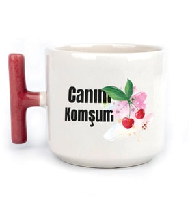 Canım Komşum Baskılı Kırmızı Kulplu T Kupa