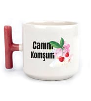 Canım Komşum Baskılı Kırmızı Kulplu T Kupa