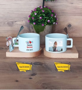 Fransızca Öğretmeni Kupa Bardak Ahşap Altlıklı Kısa Fotoğraflı Öğretmenler Günü Hediyesi