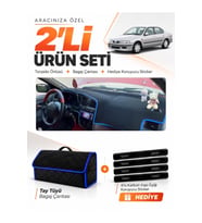 NİSSAN PRİMERA P11 (1996-2000) Uyumlu Torpido Örtüsü + Tay Tüyü Bagaj Çantası + Sticker Seti - Siyah Mavi