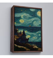 Çerçeveli Vincent van Gogh Tarzı Dalgalı Deniz Tablosu (Siyah)