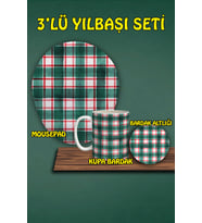 Yılbaşı Temalı 3'lü Bilek Destekli Mousepad Kupa Ve Bardak Altlığı Seti