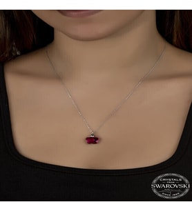 Crystal Taşlı Fuşya Papatya 925 Ayar Gümüş Kolye