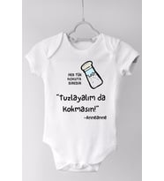 Unisex Bebek Beyaz Tuzlayalım Da Kokma Kısa Kollu Pamuklu Çıtçıtlı Body