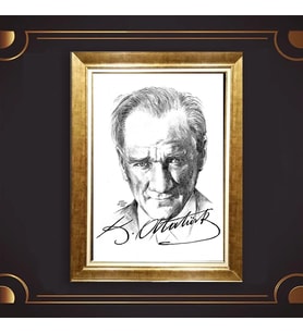 Özel Seri Paspartulu Çerçeveli Atatürk Tablo l718 (Gold)