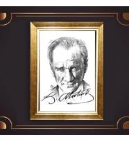 Özel Seri Paspartulu Çerçeveli Atatürk Tablo l718 (Gold)