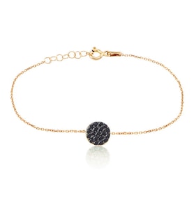 EMILIANO JEWELLERY Siyah Taşlı Pırlanta Montür Altın Kaplama Yuvarlak Gümüş Bileklik