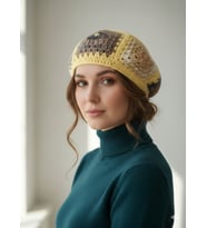 Örgü Ressam Beresi , Kemzey Handmade El Yapımı Kadın Bereleri (Sarı Geçişli)