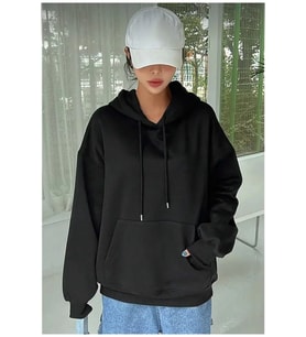 Erkek Uzun Kol Kapşonlu Basic Sweatshirt Hoodie - Siyah