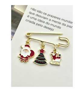 Yılbaşı Temalı Broş İskoç İğnesi Noel Temalı Çengelli İğne Noel Baba Yılbaşı Ağacı Geyik (Gold)
