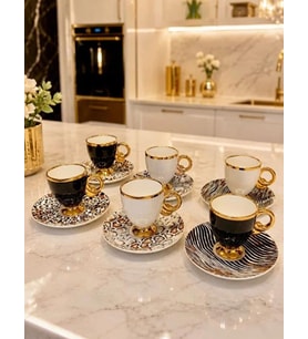 Acar KAI-009641 Elysion Karışık 6lı Porselen Kahve Fincan Takımı