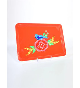 Dikdörtgen Tepsi Kırmızı Kuşlu (22X33 Cm)