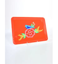 Dikdörtgen Tepsi Kırmızı Kuşlu (22X33 Cm)