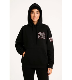 Üç İplik Kapüşonlu Ön Ve Arka Baskılı SweatShirt Hoodie - Siyah