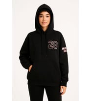 Üç İplik Kapüşonlu Ön Ve Arka Baskılı SweatShirt Hoodie - Siyah