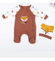3-9 Ay Erkek Bebek Tulumu Little Fox Kahverengi