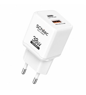 SChitec 38W Çift Çıkışlı Süper Hızlı Şarj Adaptörü USB-A QC 3.0 + Type-C PD Beyaz HG/TA-38EU