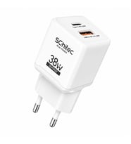SChitec 38W Çift Çıkışlı Süper Hızlı Şarj Adaptörü USB-A QC 3.0 + Type-C PD Beyaz HG/TA-38EU