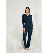 Mulvxbrf Brf02 Uzun Kollu Boydan Düğmeli V Yaka Pijama Takımı (Mulvix)