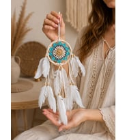 Mini Düş Kapanı Bambu Dream Catcher Bohem Duvar Süsü 9 cm Çap 40 cm Uzunluk El Yapımı Dekor