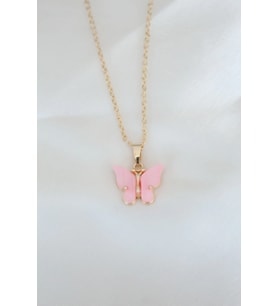 Gold Kaplama Pembe Sedefli Kelebek Kolye