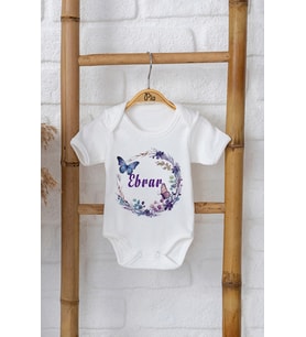 Pia Baby Premium %100 Pamuk İsme Özel Organik Baskılı Çıtçıtlı Bebek Body Zıbın Modelleri 5040-16 (Ekru)