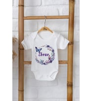 Pia Baby Premium %100 Pamuk İsme Özel Organik Baskılı Çıtçıtlı Bebek Body Zıbın Modelleri 5040-16 (Ekru)