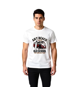Erkek Retro Sörf Kültürü Plaj Temalı Baskılı Tişört Vintage Van Deseni Rahat Kesim Günlük Modern