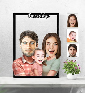 Kişiye Özel 3D  Ahşap Tablo Anne Kız Baba 30x40 -38