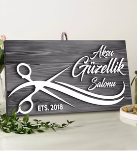 BK Gift Kişiye Özel Güzellik Salonu Tasarımlı Gri Dekoratif Ahşap Tabela-2