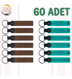 A Kahve & Koyu Turkuaz, Büyük Aile Kutlamaları İçin Hediye, 60’lı Set, Kişiye Özgü Yazılı Anahtarlık