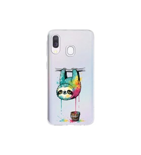 Samsung Galaxy A40 ile Uyumlu Splash Tembel Hayvan Tasarımlı Şeffaf Silikon Kılıf