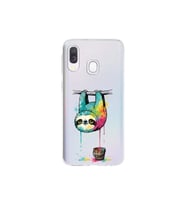 Samsung Galaxy A40 ile Uyumlu Splash Tembel Hayvan Tasarımlı Şeffaf Silikon Kılıf