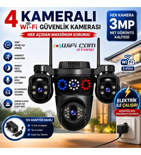 4 Kameralı Çakarlı PTZ Wİfi Kamera Hieasy Yazılım