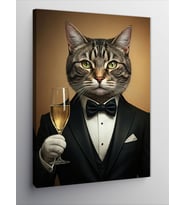 Kanvas Tablo Şık Kedi Şampanya