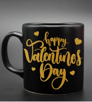 Sevgililer Gününe Özel Gold & Gümüş Happy Valentines Day Baskılı Siyah Kupa (Model 2)