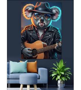 Gitar Çalan Koala Müzisyen Dekoratif Kanvas - Mdf Ahşap Tablo