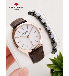 Lee Cooper Erkek Kol Saati 50 Mt Suya Dayanıklı Deri Kordon Bileklik Hediyeli VS.BLKT.0985