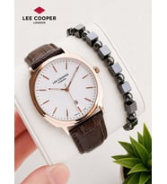 Lee Cooper Erkek Kol Saati 50 Mt Suya Dayanıklı Deri Kordon Bileklik Hediyeli VS.BLKT.0985