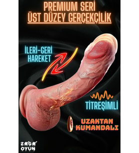 Premium Seri Realistik Çift Katmanlı İleri Geri Hareketli Uzaktan Kumandalı DEV Dildo 25 cm