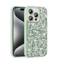 iPhone 15 Pro Max Kılıf Parlak Taşlı Tasarım Linea Kapak (Açık Yeşil)