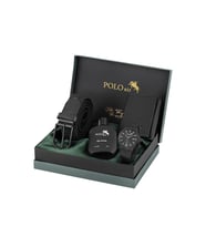Polo Air Takvimli Erkek Kol Saati Örgü Esnek Kemer Mıknatıslı Cüzdan Seti Siyah Renk PL-7065E1