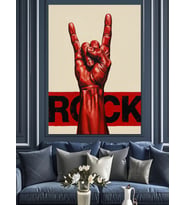 Rock On Metal El Hareketi Dekoratif Kanvas - Mdf Ahşap Tablo
