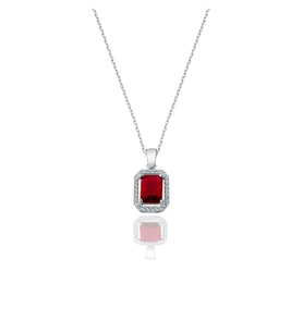 Baget Taşlı Gümüş Kolye (Kırmızı)