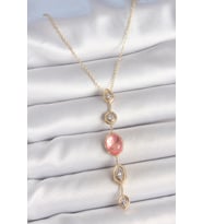 Pirinç Zincir Pembe Gold Renk Zirkon Taşlı Y Kolye - TJ-BKO10231