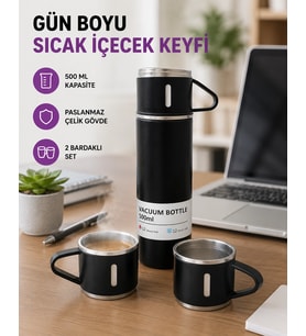 Paslanmaz Çelik 500 Ml Termos Seti – 8 Saat Isı Koruma, Vakumlu, Sızdırmaz Taşınabilir