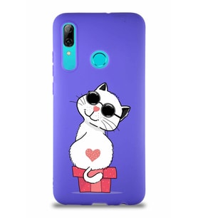 Huawei P Smart 2019 Soft Premier Kapak Coolcat Tasarımlı Silikon Kılıf - Mor (Şeffaf)